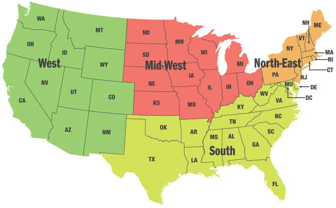 Service Map USA Regions - Concorde Specialty Gases, Inc., 36 Eaton Road, Eatontown, NJ 07724 USA